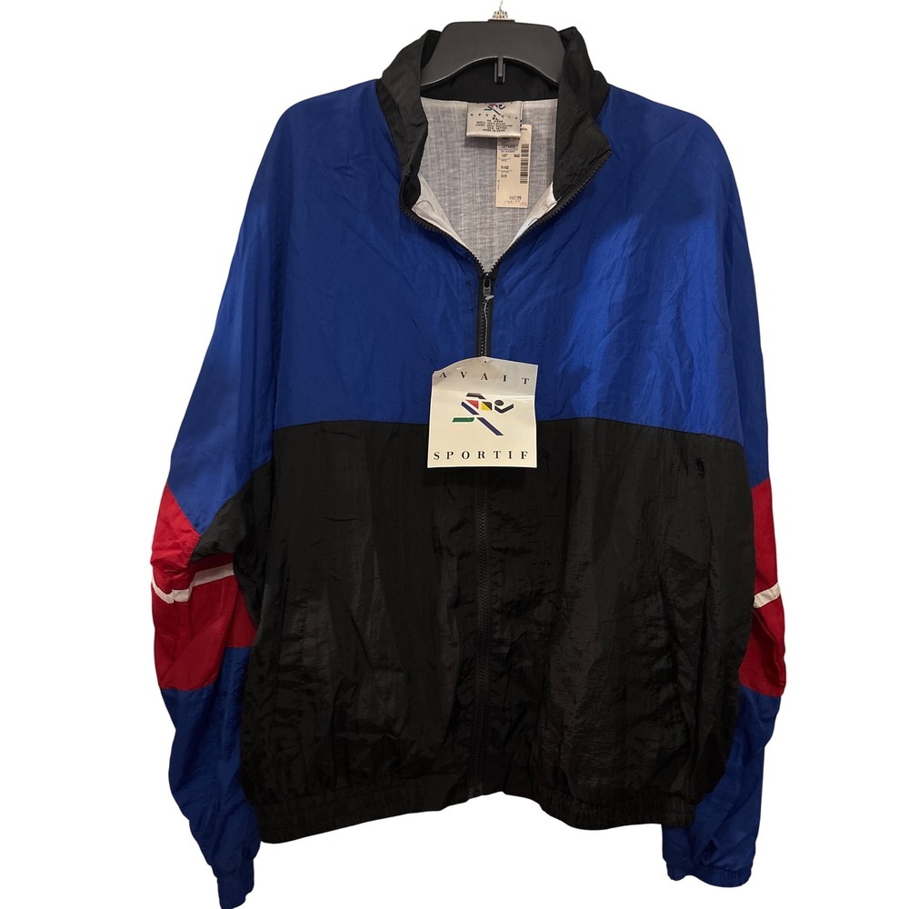 Vintage Avait Sport Mens Windbreaker XL NWT Colorblock 90s Blue Black Red Jacket